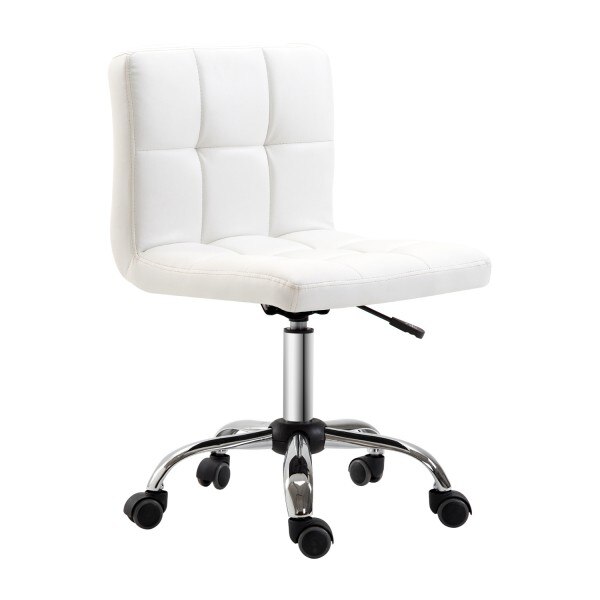 Scaun rotativ reglabil HomCom din piele sintetica, alb, 46x51x76-88 cm